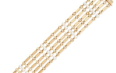 BULGARI, A PEARL BRACELET comprising five rows of fancy links set with pearls, the clasp set with...