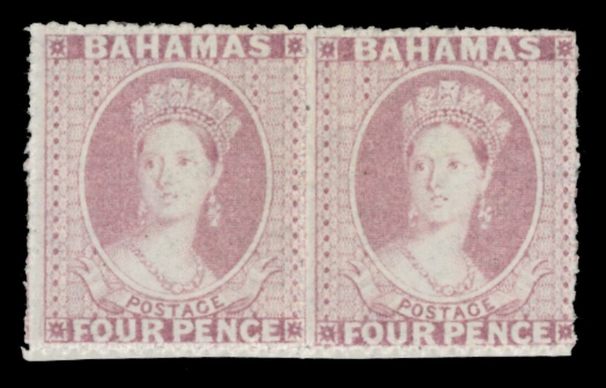 Bahamas 1861 (June)-62, Rough Perforation 14 to 16 Issued Stamps 4d. dull rose, horizontal pair...
