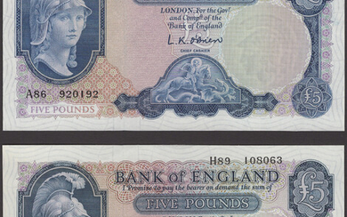 Bank of England, Leslie K. O’Brien, £5 (2), 21 February 1957/12 July...