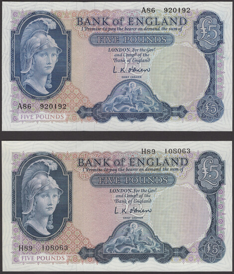 Bank of England, Leslie K. O’Brien, £5 (2), 21 February 1957/12 July...