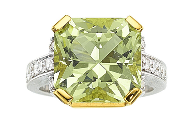 Beryl, Diamond, Gold Ring The ring features a radiant-cut...