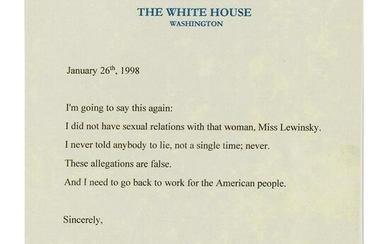 Bill Clinton Signed Mock White House Statement