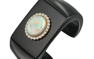 Black Jade Opal and Diamond Cuff Bracelet
