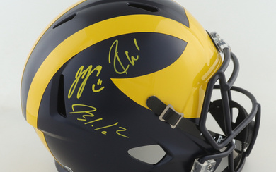 Blake Corum, J.J. McCarthy & Roman Wilson Signed Michigan Wolverines Full-Size Speed Helmet (Beckett)