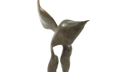 Bob Allen, patinated bronze study of winged ballet shoes rai...