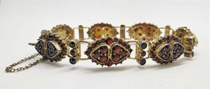 Bohemian bracelet - silver coated with gold and Garnett stones.
