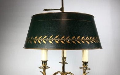 Boiler lamp with three light arms in gilded bronze, the lampshade in painted sheet metal.