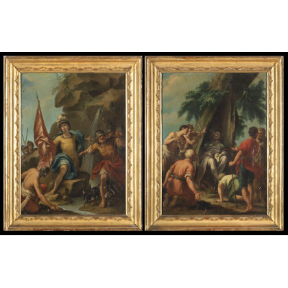 Bolognese school, 18th century The miracle of Saint Venanzio; The death of Saint Pellegrino Pair of paintings, oil on...