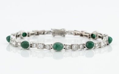 Bracelet, 18K white gold with cabochon-cut emeralds and brilliant-cut diamonds
