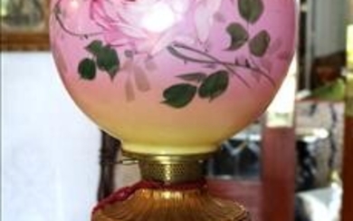 Brass Banquet Lamp w Flower Shade
