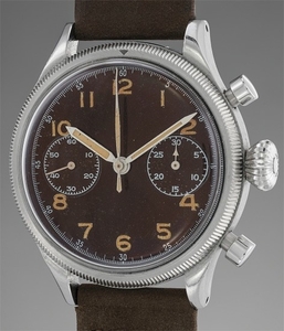 Breguet, A very rare and attractive stainless steel military issued chronograph wristwatch with degradé brown tropical dial