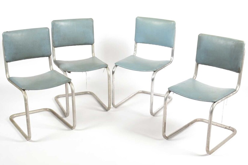 Brituma, Gateshead on Tyne: a set of four 1930's tubular metal chairs.