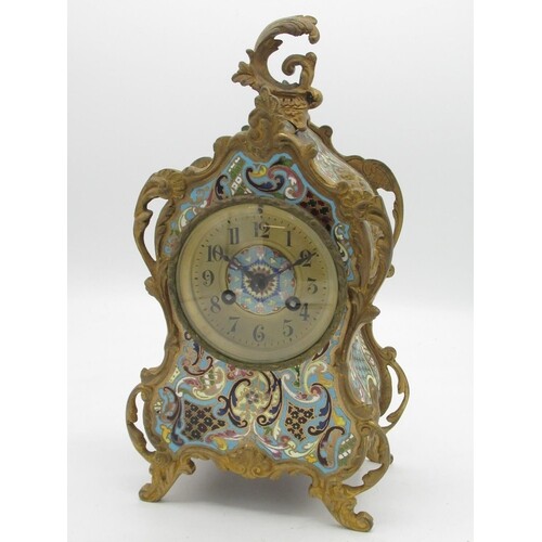 C20th French champlevé enamel and gilt metal rococo design c...