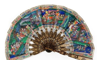 CANTON LACQUERED AND PAPER 'TELESCOPIC' FAN QING