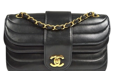 CHANEL Quilted Double Chain Shoulder Bag Black Leather