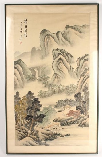 CHINESE PAINTING OF MOUNTAINS AND WATERFALL