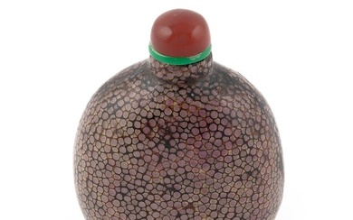 CHINESE SHAGREEN SHARKSKIN SNUFF BOTTLE Early 20th Century Height 2". Amber-colored stopper.