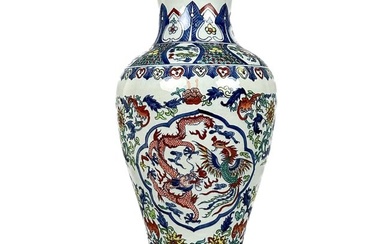 CHINESE WUCAI PORCELAIN BALUSTER VASE Late 19th/Early 20th Century Height 19.5".