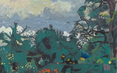 CUNO AMIET(Soleure 1868-1961 Oschwand)Ambiance orageuse. 1940.Huile sur toile.Monogrammé et daté deux fois en bas à...