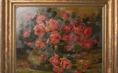 Carlier, Max Albert (1872 - 1938), Nature morte aux fleurs, huile/plaque d'impression, signature à gauche...