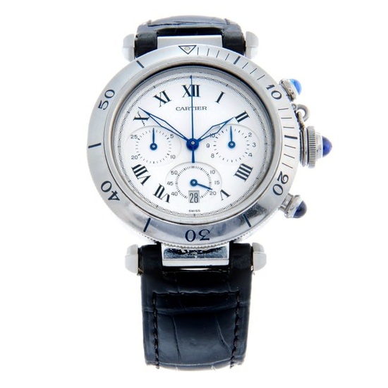 Cartier - a Pasha de Cartier chronograph wrist watch. Stainless steel case with calibrated bezel.