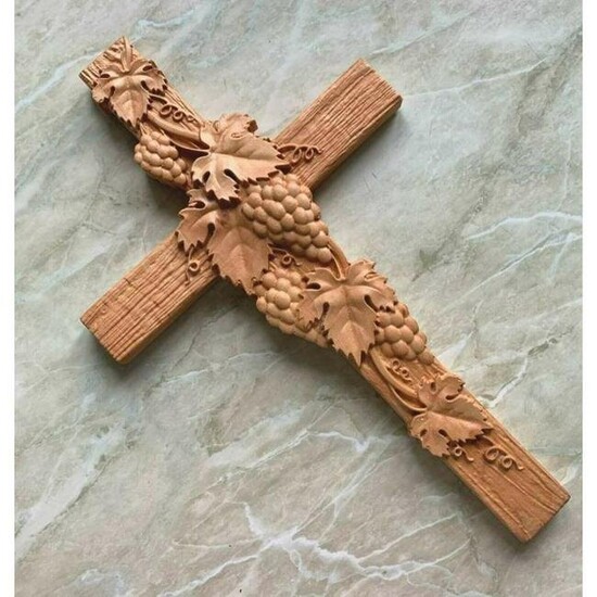 Carved Wood Grapevine Cross