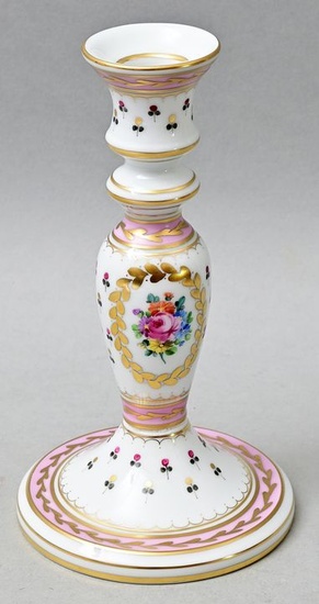 Chandelier, Freital-Potschappel, 2e moitié du 20e s. Porcelaine de Dresde, tige de balustre, peinture polychrome...