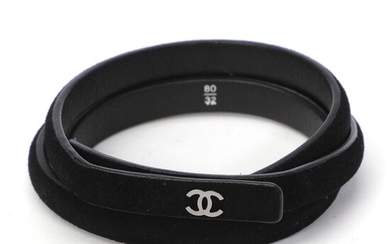 Chanel A thin belt of black suede and leather with silver toned...