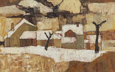 Charles MONNIER (1925-1993), "Paysage enneigé, près de Musiège, Haute Savoie", huile