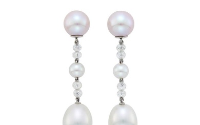 Chaumet Paris Pair of White Gold, South Sea Cultured Pearl and Diamond Bead Pendant-Earrings