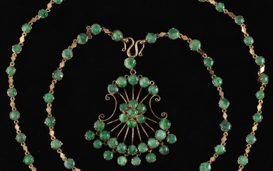 Chinese Antique Gilt Silver and Jadeite Necklace