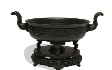 Chinese Bronze Censer with Elephant Handles, 18th