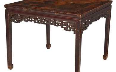 Chinese Carved and Red Lacquered Square Table