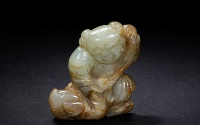 Chinese Jade Carving of Boy and Goose, Ming
