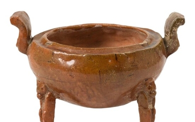 Chinese Qing Dynasty Pottery Ding Cauldron.