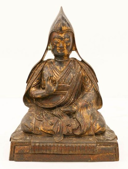 Chinese Seated Monk Parel Gilt Bronze