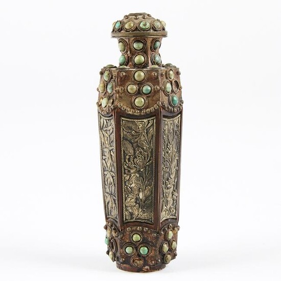 Chinese Turquoise and Silver Snuff Bottle
