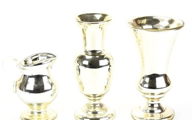 Collection 2 Antique Mercury Glass Vases & Creamer