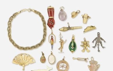 Collection of antique charms with bracelet