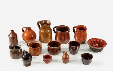 Collection of fourteen redware table items, 19th