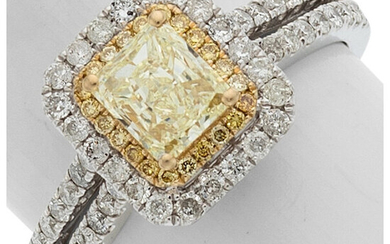 Colored Diamond, Diamond, White Gold Ring Stones: Square-cut yellow...