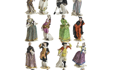 Complete series of 16 figures from the Commedia dellArte - Nymphenburg, after the model by F. A. Bustelli