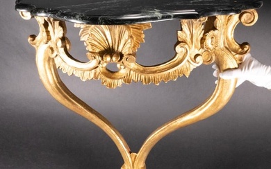 Continental Marble Gilt Wood Wall Mount Console Table