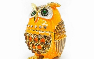Crystal Rhinestone Bejeweled Owl Trinket Box