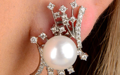 Cultured pearl & diamond earrings