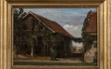 DAUZATS Adrien (1804-1868) - "Hangar d'Artonne 1867" - Oil on...