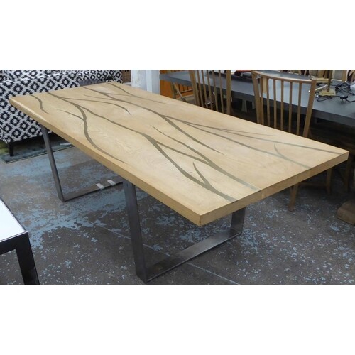 DINING TABLE, contemporary design, with veined inlaid detail...