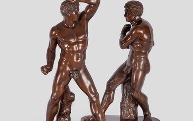 D'après ANTONIO CANOVA (ITALIE, 1757-1827). Creugas et Demoxenos. Paire de sculptures en bronze patiné. Socle...