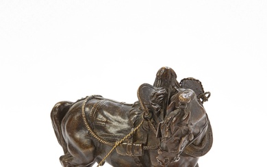 D'après Théodore GECHTER (1796-1844) Cheval entravé Epreuve en bronze à patine brune Signée sur la...