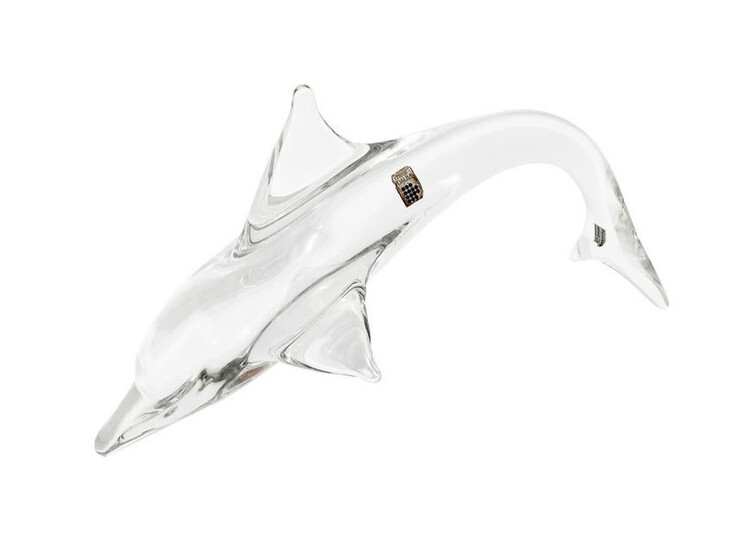 Daum, dolphin in transparent and clear crystal. Signed